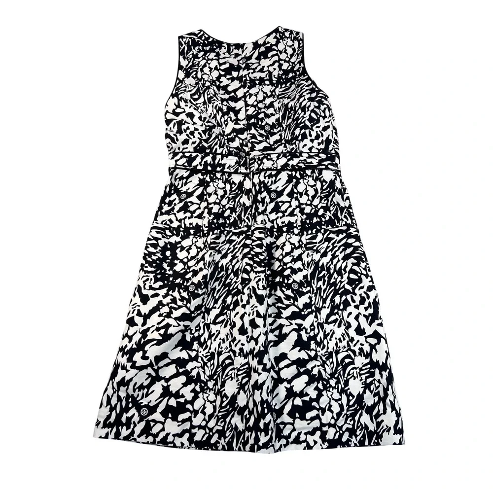 Tory Burch Womens Black White Abstract Cotton Silk sleeveless Dress Size 4